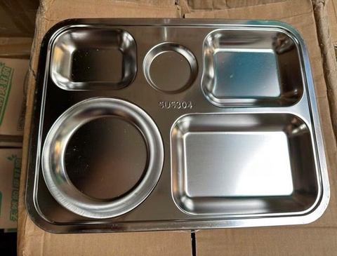 Khay inox chia cơm 5 ngăn lớn sus 304