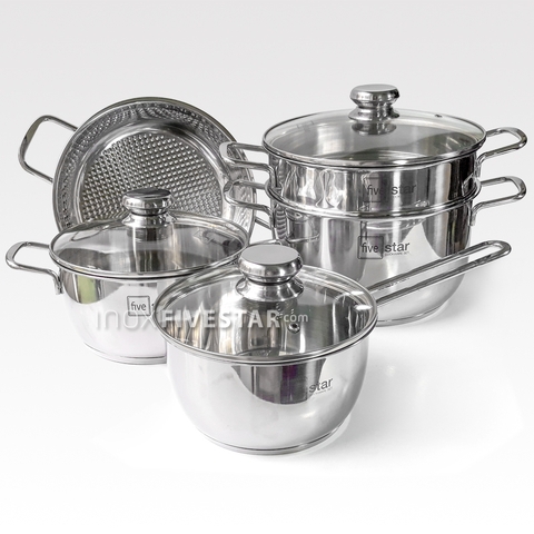 Bộ Nồi Inox 5 Chiếc Fivestar (Nắp Kính)