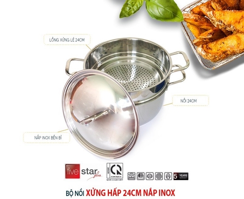 Bộ Nồi Xửng Hấp Inox Fivestar 24cm