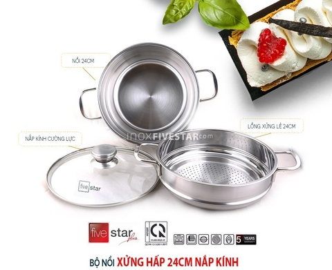 Bộ Nồi Xửng Hấp 24cm Nắp Kính