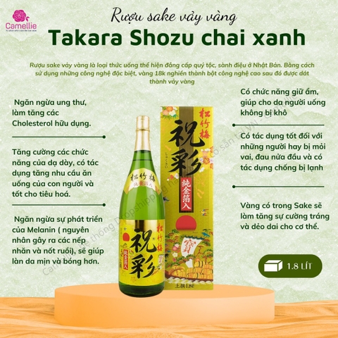 RƯỢU SAKE VẢY VÀNG TAKARA SHOZU CHAII XANH 1800 ML