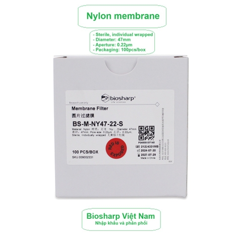 Màng lọc mẫu Nylon tiệt trùng (Ny) đk 47mm/0.22µm-0.45µm, 4x25 chiếc/hộp, hãng Biosharp