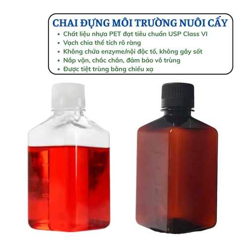 Chai nuôi cấy tế bào 500ml, nhựa PET (Square culture medium bottle), hãng LABSELECT