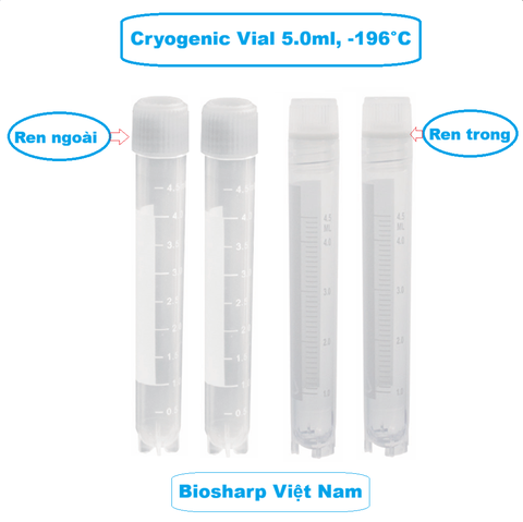 50 chiếc Lọ 5.0ml trữ lạnh -196°C, ren trong/ngoài, vô trùng, nắp vặn mầu trắng, Biosharp