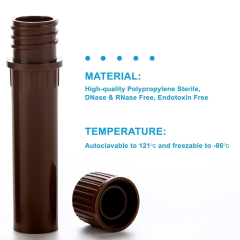 Ống đựng mẫu 2ml màu nâu, 500 chiếc/hộp (gồm Ống+Nắp), (Cryotube brown), Biologix