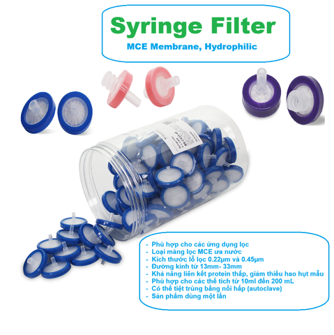 MCE Membrane, Hydrophilic- Màng lọc MCE ưa nước 13mm-33mm, lỗ 0.22µm/ 0.45µm, Biosharp