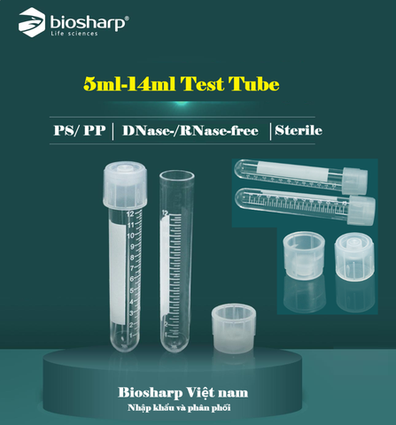 5ml/14ml- Ống nghiệm nhựa PS/ PP, đáy tròn, chia vạch, 25 cái/túi-Sterile, Biosharp