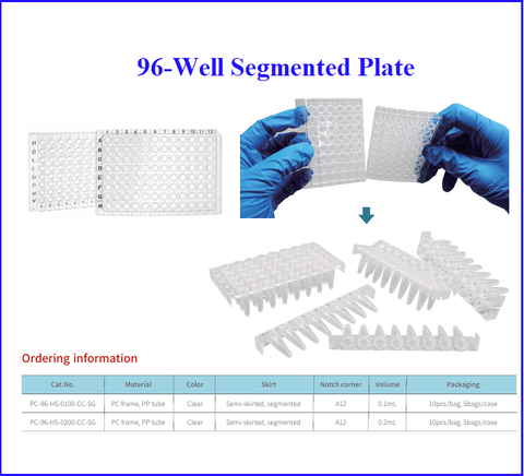 Đĩa PCR 96-well 0.1ml/0.2ml-có thể tách rời, 10 cái/túi, PCR Plate Segmented, Labselect