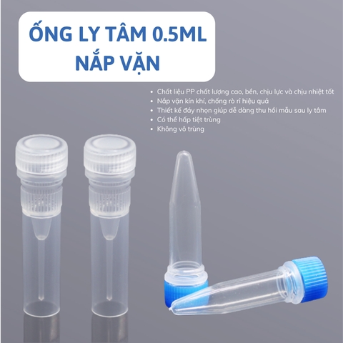 Ống ly tâm/ Cryotube 0.5mL nắp vặn, đáy nhọn/ tự đứng (Centrifuge tube), hãng Biosharp