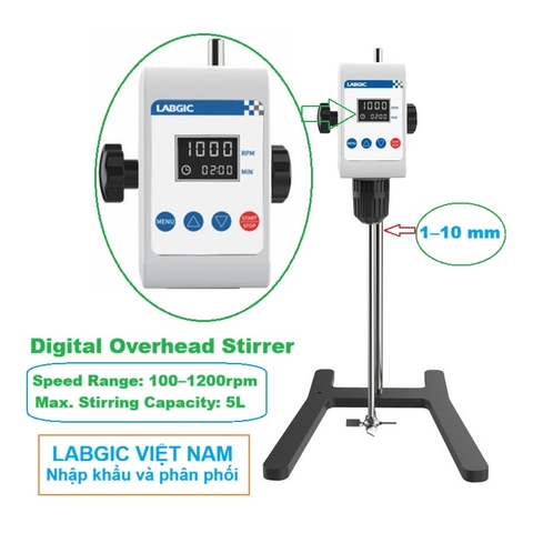 Máy khuấy đũa kỹ thuật số, dung tích 5 lít, 100-1200rpm, Digital Stirrer, hãng LABGIC