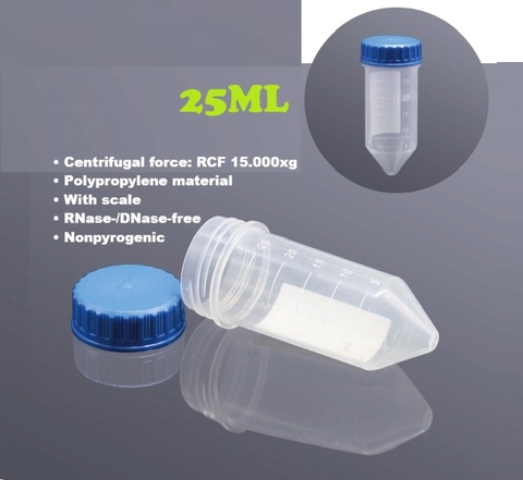 Ống ly tâm (falcon) 25ml, nắp vặn, 15.000xg, 25 cái/ gói vô trùng Centrifuge tube Biosharp