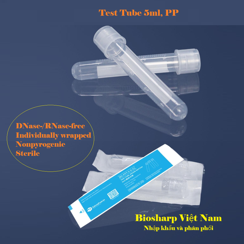 5ml-12ml-14ml- Ống nghiệm nhựa PS/ PP, đáy tròn, chia vạch, 1 cái/túi-Sterile,100 cái/hộp, Biosharp
