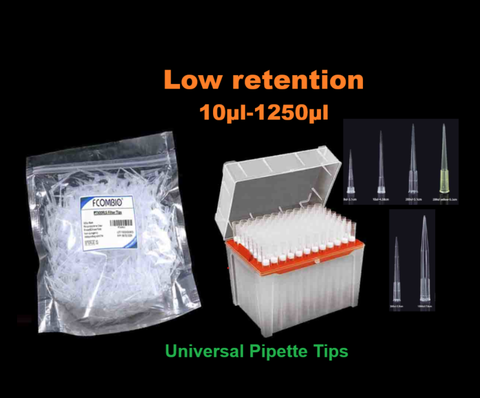Đầu côn/ đầu típ 10μl-1250μl bám dính thấp, 96 típ/hộp-1000 típ/gói (Pipette tips), Fcommbio