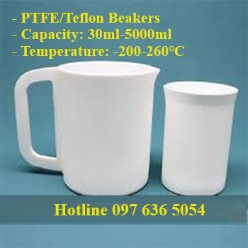 Cốc PTFE/Teflon có tay cầm (PTFE Beaker with Handle), Dung tích: 250ml-10000ml, tekcovina