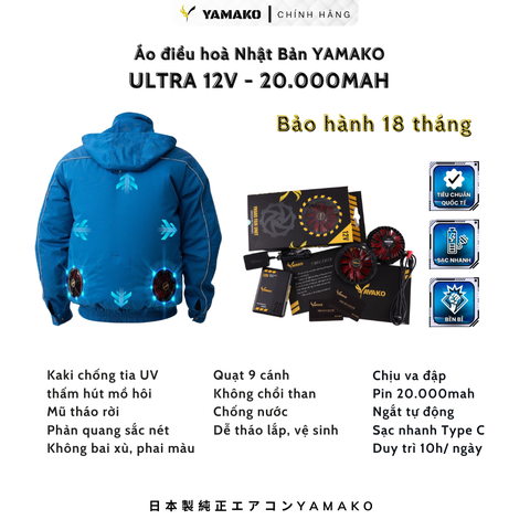 Bộ Áo quạt điều hoà Yamako Super Cooling 12V - 20.000MAH màu XANH DK