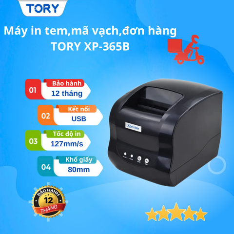 Máy in mã vạch, tem nhãn, decal, hàng chính hãng Xprinter XP-365B khổ 80mm (USB + LAN)