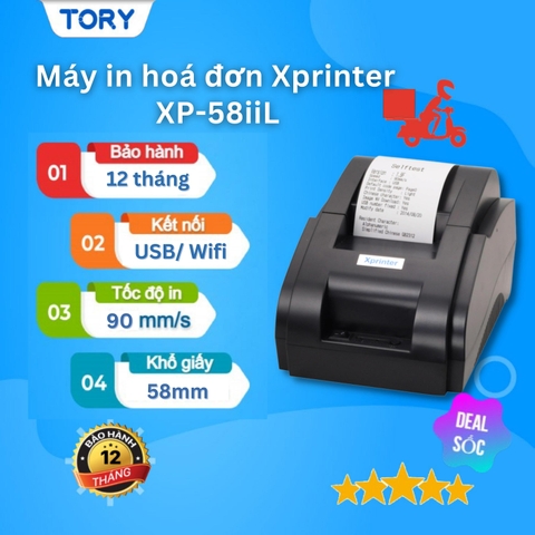 Xprinter XP-58IIL Máy in hoá đơn, in bill khổ giấy 58mm, kết nối USB [HÀNG CHÍNH HÃNG]