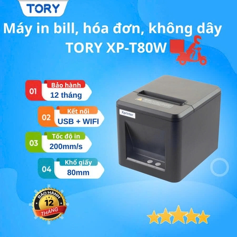 Máy in nhiệt, in bill hàng chính hãng Xprinter XP-T80W khổ 80mm, in điện thoại (kết nối USB + WIFI)