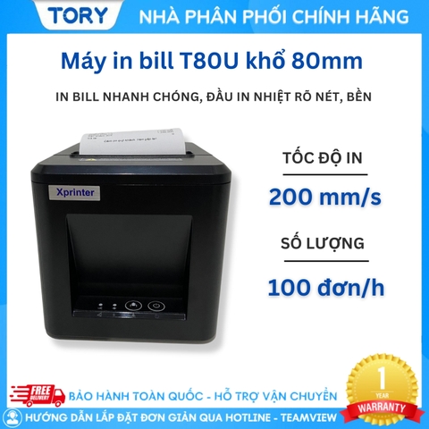 Xprinter XP-T80U Máy in nhiệt, in bill, in hoá đơn khổ 80mm. [HÀNG CHÍNH HÃNG]. Giá rẻ, giá tốt
