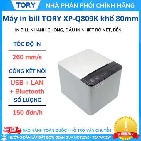 Máy in nhiệt, in bill hàng chính hãng Xprinter XP-Q809K khổ 80mm  (USB + LAN + Bluetooth)