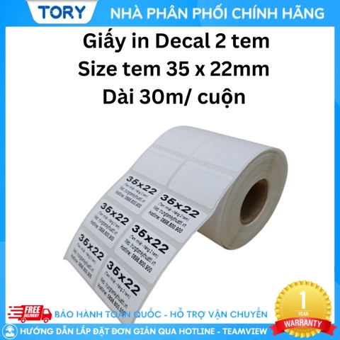 [GIẤY CHẤT LƯỢNG TỐT] Giấy decal in tem, in nhãn 2 hàng khổ 35x22 mm, dài 30m, 1 cuộn 2500 tem