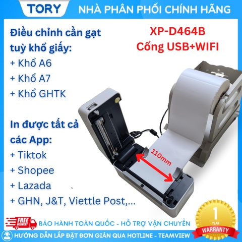 Xprinter XP-D464B (USB+Wifi) Máy in đơn hàng, tem nhãn. In không dây, in qua điện thoại. Máy in đơn hàng, in tem nhãn, in vận đơn TMĐT khổ 110mm