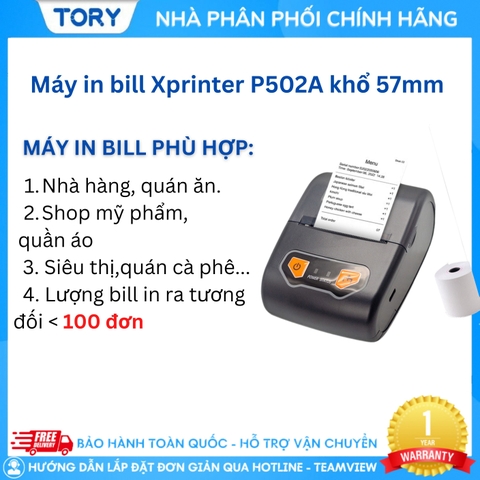 Máy in nhiệt, in bill hàng chính hãng Xprinter XP-P502A mini cầm tay, khổ 57mm (USB+ Bluetooth)