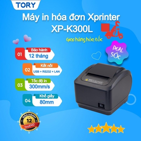 Máy in nhiệt, in bill hàng chính hãng Xprinter XP-K300L tốc độ cao, khổ 80mm (USB + LAN)
