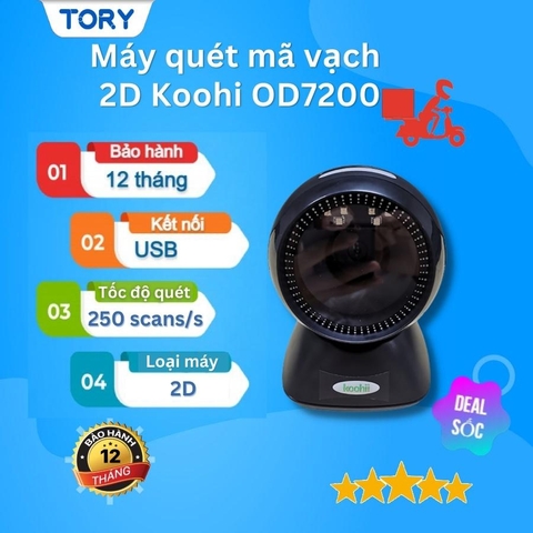 Máy quét mã vạch, đọc mã vạch siêu thị, mã y tế, CCCD 2D Koohi OD7200-IC. Máy quét mã 2D để bàn [ BẢO HÀNH 12 THÁNG ]