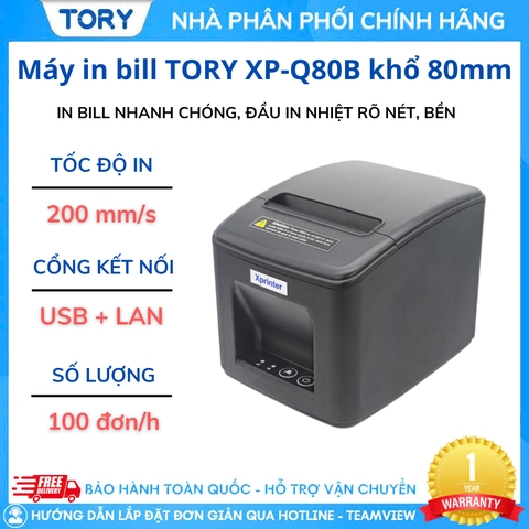 Máy in nhiệt, in bill hàng chính hãng Xprinter XP-Q80B khổ 80mm, in điện thoại (kết nối USB + LAN)