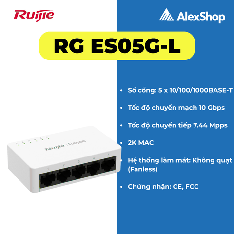 [5 Cổng] Bộ Chia Mạng RUIJIE ES05G-L 5 Cổng Tốc Độ 1000Mbps