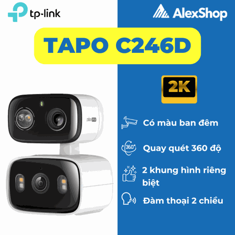 [6M] Camera 2 Mắt AI Tapo C246D, Phân Giải 3M, Phát Hiện Thông Minh, Màu Ban Đêm, Chịu Thời Tiết IP65