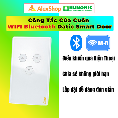 [TRẮNG] Công Tắc Cửa Cuốn Thông Minh Hunonic Datic DATIC-SDOOR-T - 3 Nút Điều Khiển Từ Xa Wifi/Bluetooth, Cảnh Báo Bất Thường,Trắng