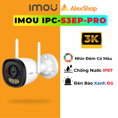 [5M] Camera Wifi Imou S3EP PRO 5MP Ngoài Trời Bullet 3, AI Thông Minh Đàm Thoại 2 chiều, Có Màu Ban Đêm