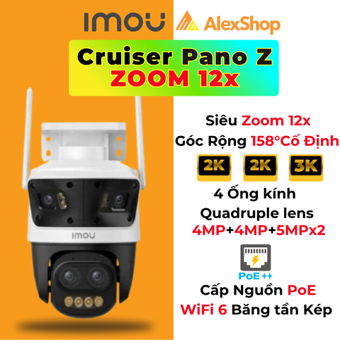 [3 Mắt Zoom 12X] Camera Imou Pano Z 4 Ống Kinh Zoom, 3 Khung Hình Tổng 13M, Ngoài Trời Hỗ Trợ POE_PC-S76DP-13M0N