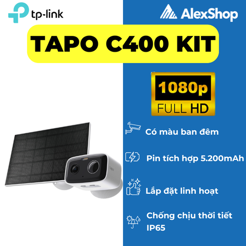 [2M] Camera Wifi Pin Tapo C400 Kit, 5200mAh, Tấm Năng Lượng Trời Đi Kèm, Màu Đêm_TP-Link