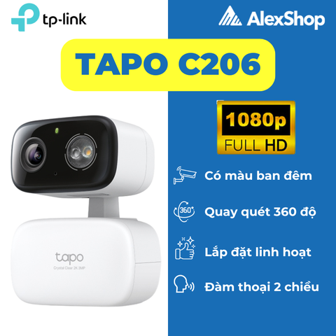 [2M] Tapo C206 | Camera Xoay 360 Đa Dụng AI, Màu Ban Đêm TP-Link