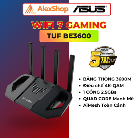 [BE3600] TUF Gaming BE3600 | Phát Wifi 7 Asus Gaming, Quad-core, Băng Thông Cao