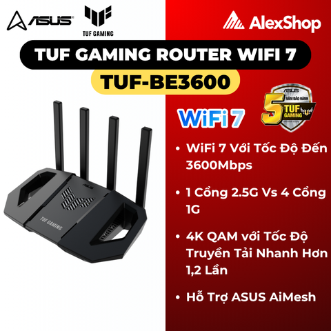 [BE3600] TUF Gaming BE3600 | Phát Wifi 7 Asus Gaming, Quad-core, Băng Thông Cao