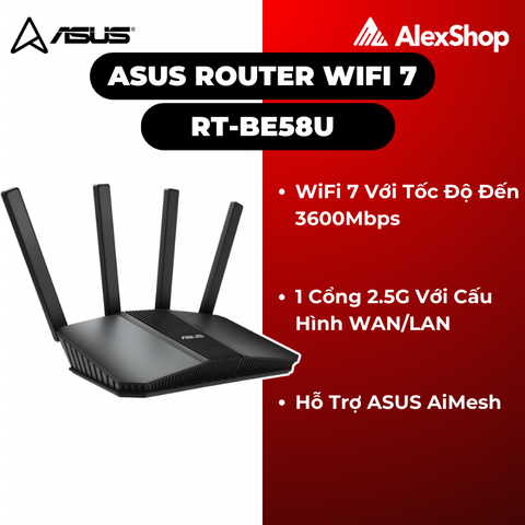 [3600M] BE58U Phát Wifi 7 Asus Thông Minh Chuyên Gaming