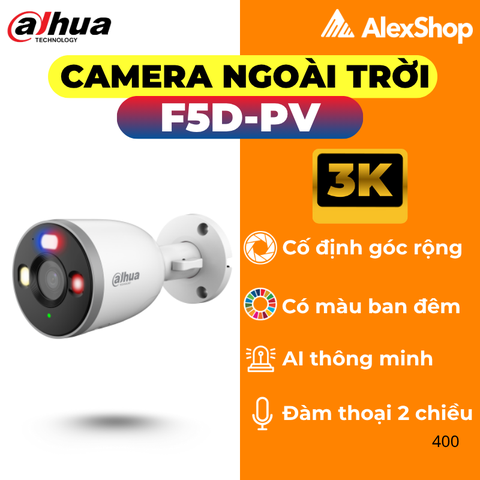 [5M] Camera Dahua Ngoài Trời Cố Định F5D-PV, Đàm Thoại 2 Chiều, Màu Đêm