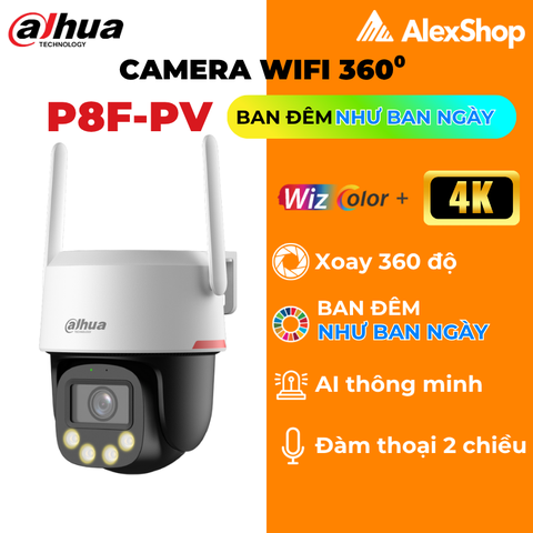 [4K] Camera Wifi Wiz-Color Dahua DH-P8F-PV Ngoài Trời Ban Ngày Như Ban Đêm, Xoay 360 Độ