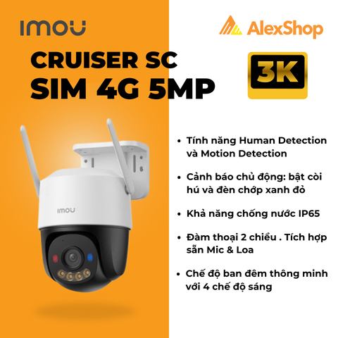 [5M] Camera Imou 4G Cruiser SC 4G Dùng Sim Ngoài Trời Xoay 360 Độ, Đàm Thoại 2 Chiều, Màu Ban Đêm - IPC-K7FP-5H0TE