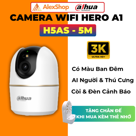 [5M] Camera Wifi Dahua HERO A1 H5AS - 5MP, Đèn Rọi Màu Đêm, Trong Nhà Xoay 360 Độ, Đàm Thoại 2 Chiều