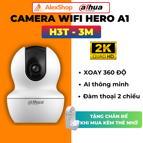 [3M] Camera Wifi Dahua HERO A1 H3T - 3MP, Đèn Rọi Màu Đêm, Trong Nhà Xoay 360 Độ, Đàm Thoại 2 Chiều