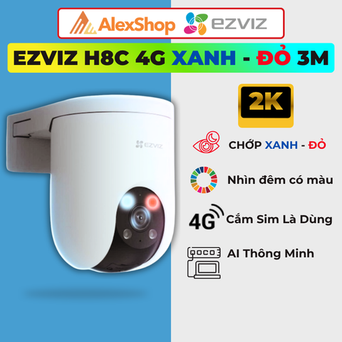 [3M Chớp Xanh Đỏ - Xanh Đỏ] Camera Ezviz H8C 4G Chớp Xanh - Đỏ, Ngoài Trời, Dùng Sim 4G