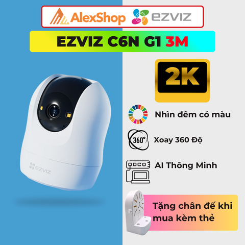 [3M] Camera Wifi Ezviz C6N G1 3M Trong Nhà Xoay 360 Độ, Màu Ban Đêm