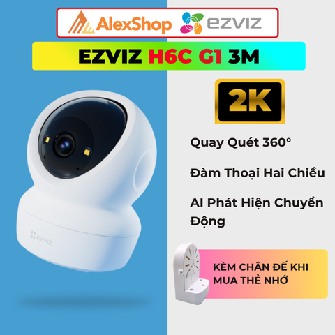 [3M] Camera Wifi Ezviz H6C G1 3M Trong Nhà Xoay 360 Độ, Màu Ban Đêm, Trang Bị Nút Gọi