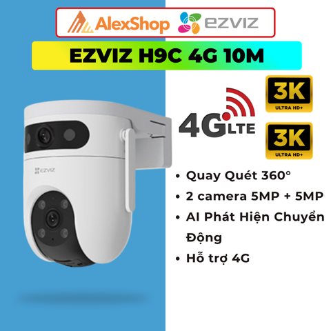 [10M] Camera Ezviz H9C 4G 10M 2 Mắt 10M (5M + 5M), Ngoài Trời 2 Mắt Dùng Sim 4G