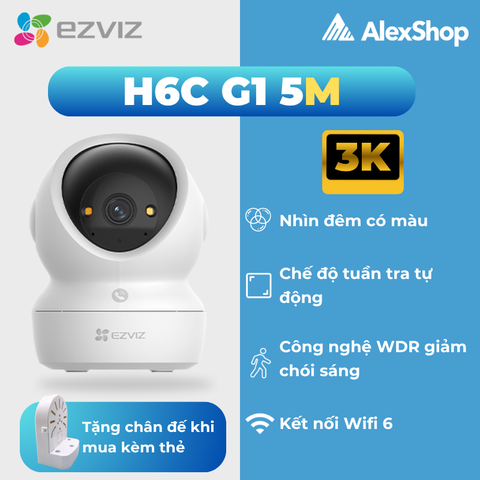 [5M] Camera Wifi Ezviz H6C G1, Trong Nhà Xoay 360 Độ, AI Ảnh Siêu Nét, Chóng Ngược Sáng